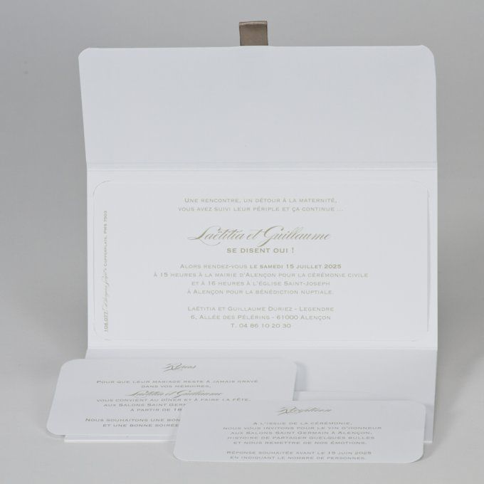 Faire-part pochette blanc doré