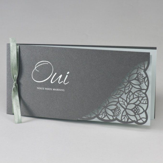 Faire-part long gris menthe