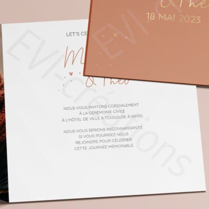 Faire part de mariage rouille et or