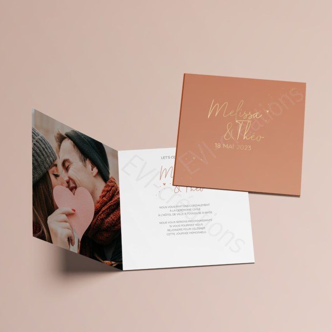 Faire part de mariage rouille et or