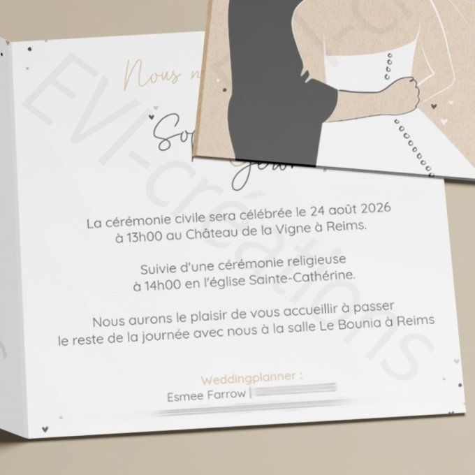 Faire-part de mariage couple de mariés sur kraft