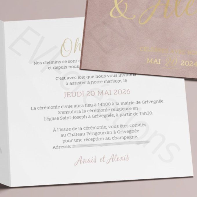 Faire-part de mariage texturé velours