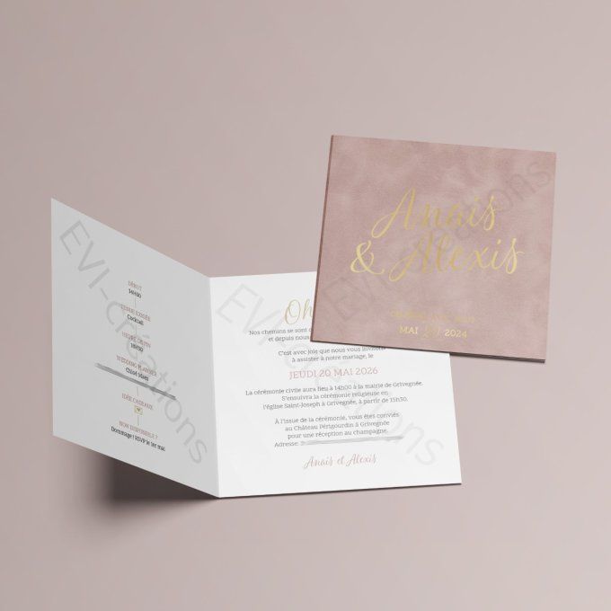 Faire-part de mariage texturé velours