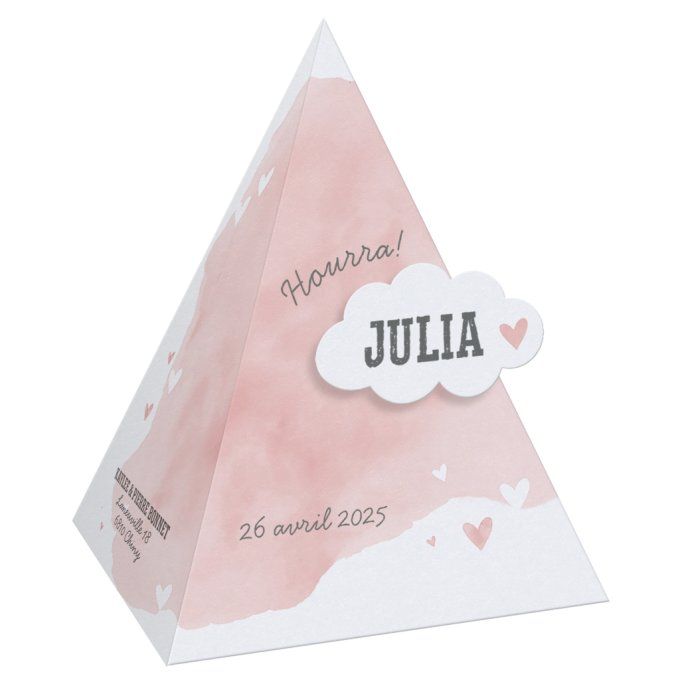 Faire-part pyramide avec nuage aquarelle rose