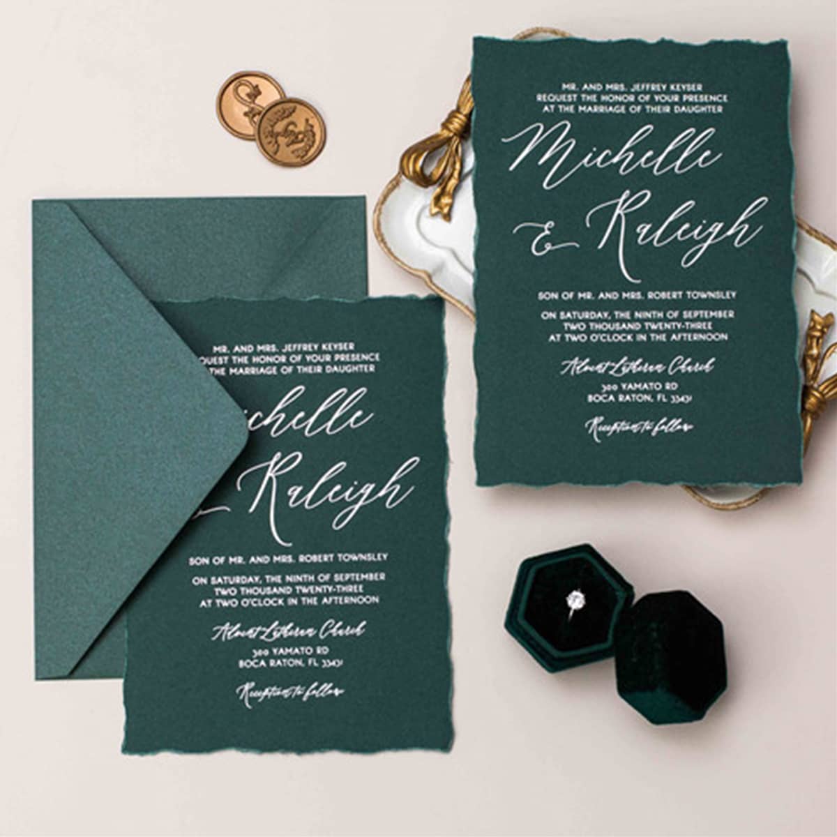 Faire Part Mariage Avec Sceau Enveloppe Verte