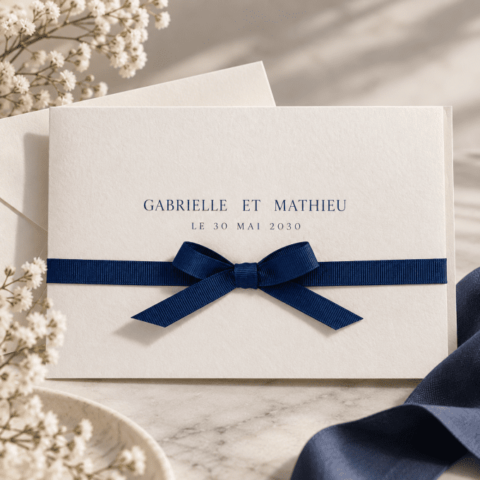 Faire-part pochette classique ruban bleu