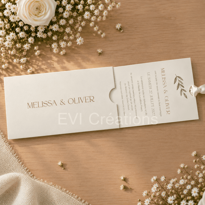 Faire-part tirette chic blanc