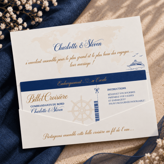 Faire-part pochette billet de croisière 