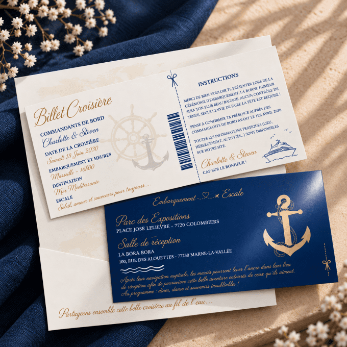 Faire-part pochette billet de croisière 