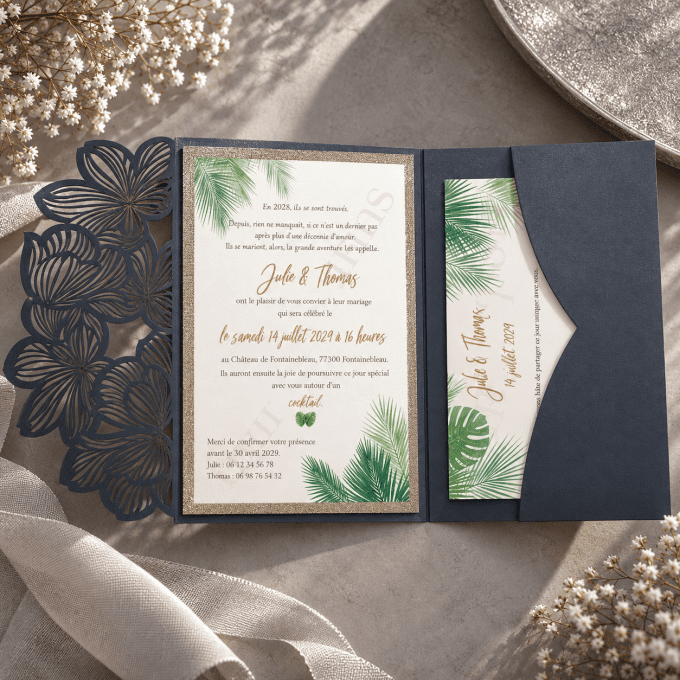 Faire-part dentelle tropicale