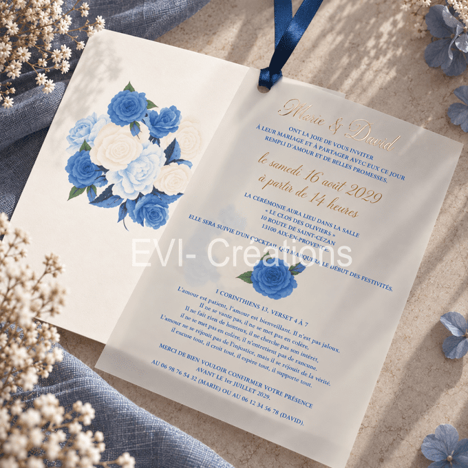 Faire-part calque "La rose bleue"