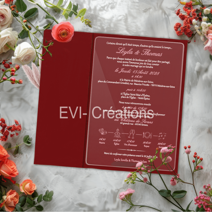 Faire-part demi-pochette romantique plexiglass