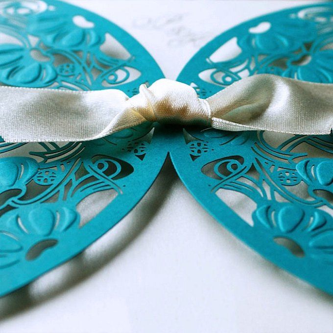 Faire-part dentelle fleurie turquoise