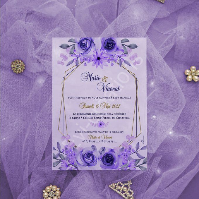 Faire-part calque violette royale