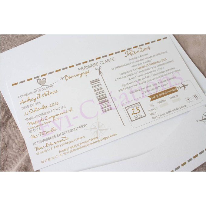 Faire-part pochette billet d'avion