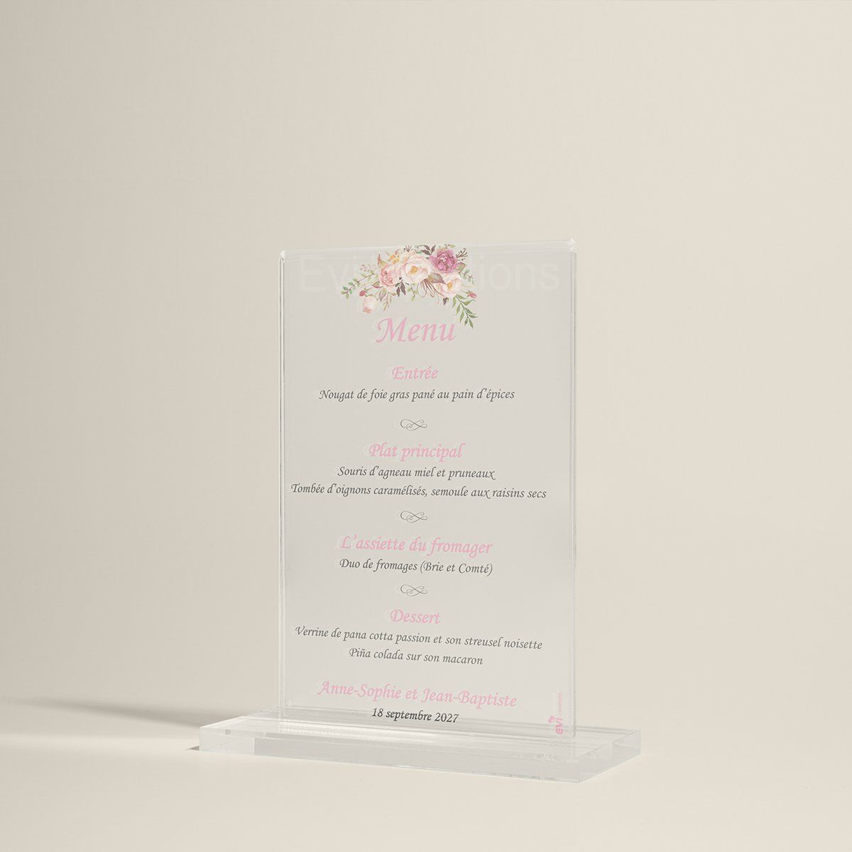 Menu Plexiglass Mariage - Menu Mariage Personnalisé