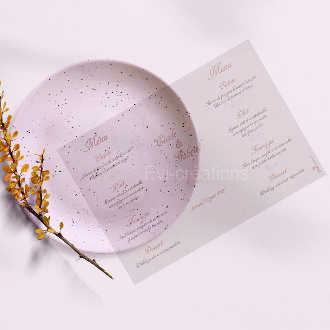 Menu de mariage tout en rose