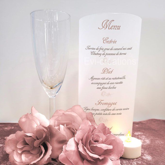 Menu de mariage tout en rose