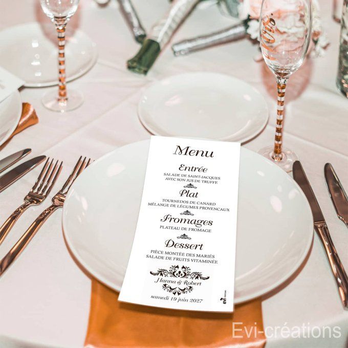 Menu de mariage arabesques romantique