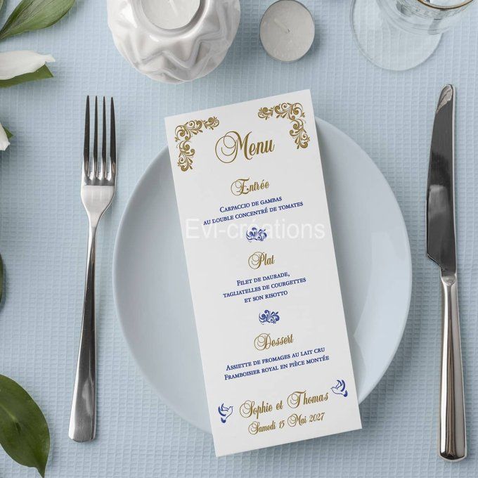 Menu de mariage colombes