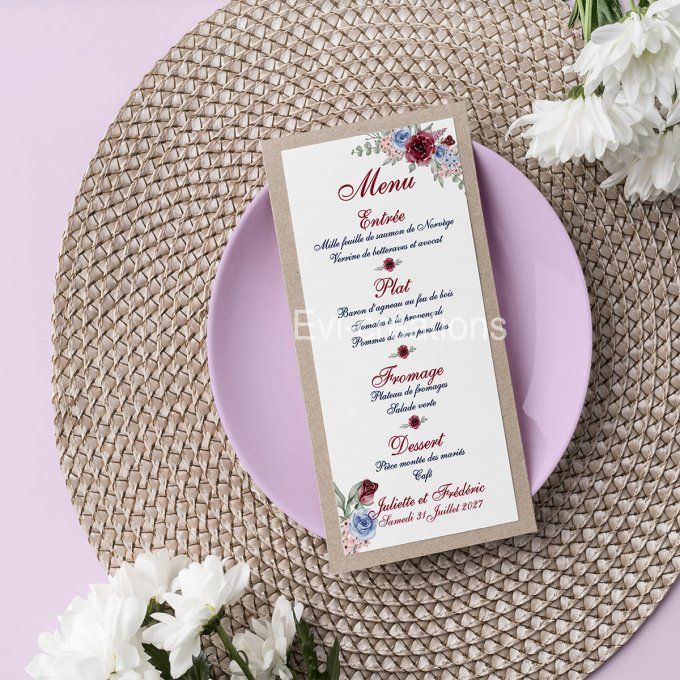 Menu de mariage florale