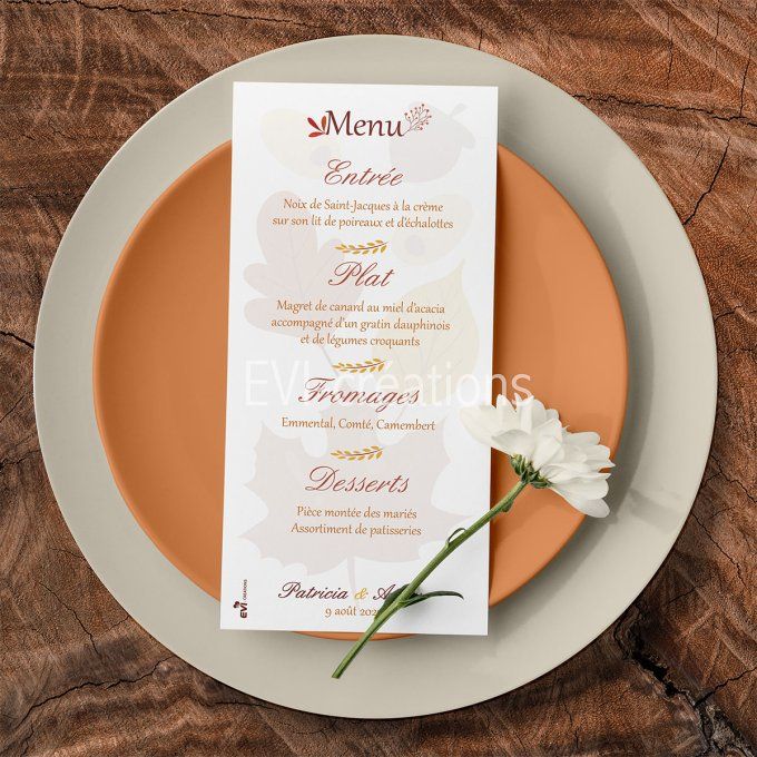 Menu de mariage Automne