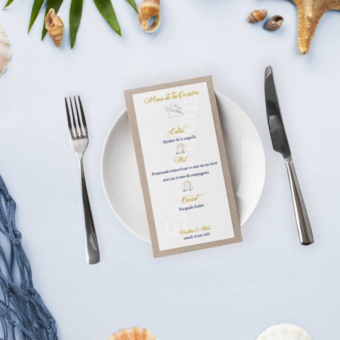 Menu de mariage billet de croisière