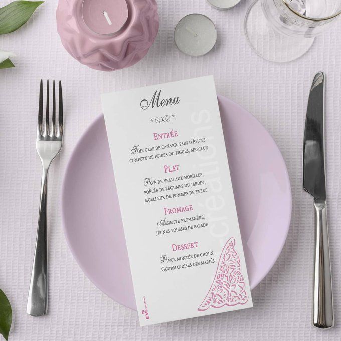 Menu de mariage collection faire-part dentelle longue