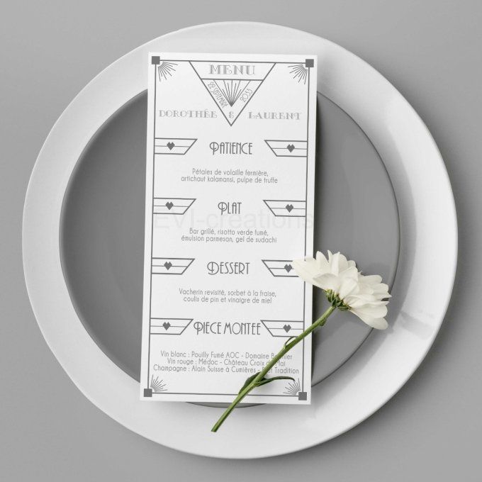 Menu de mariage " Gatsby Années Folles  "