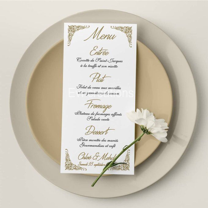 Menu de mariage glamour