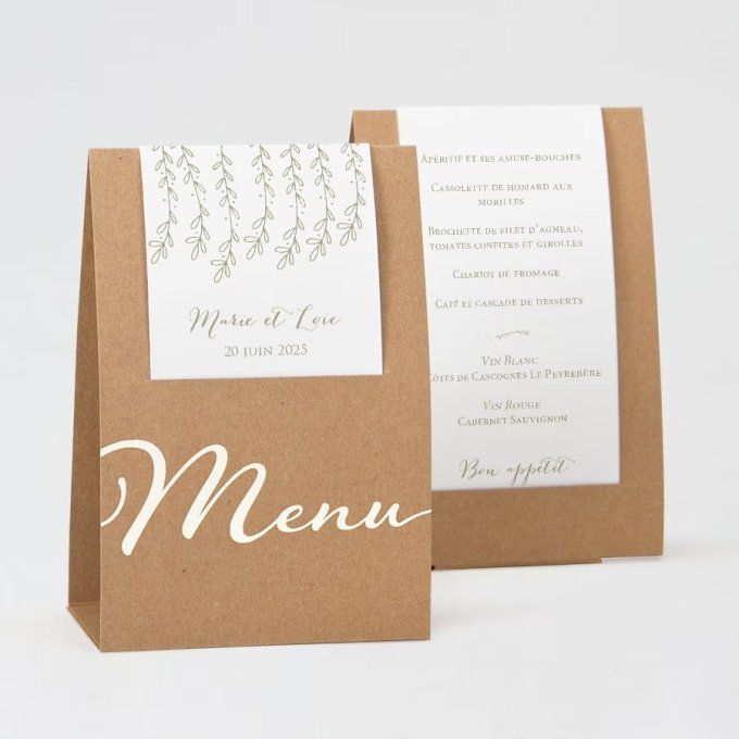 Menu de mariage collection lianes kraft