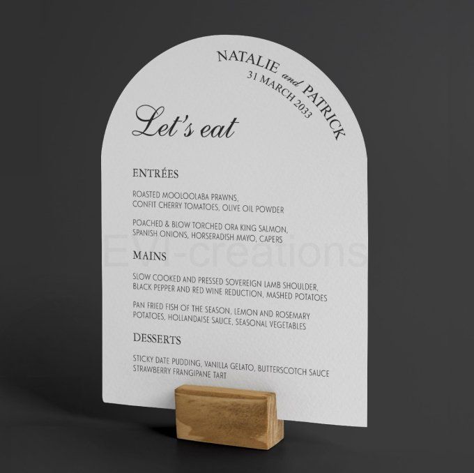 Menu de mariage Arche simple