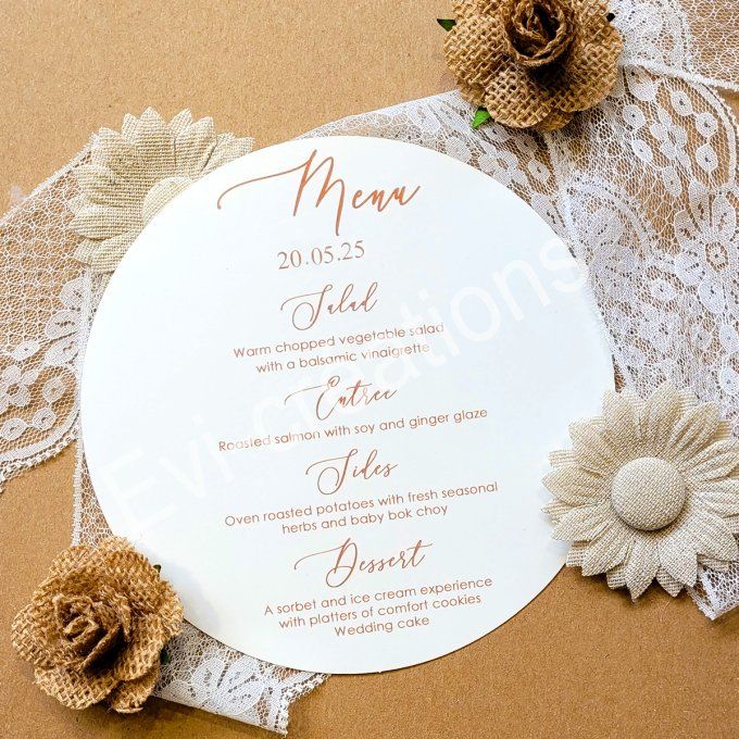 Menu de mariage rond champêtre