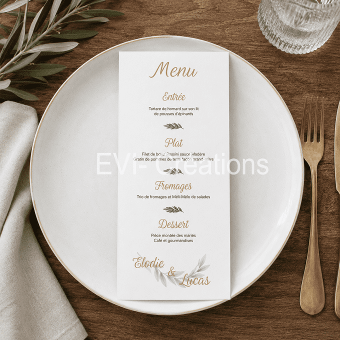 Menu de mariage sauge et laurier